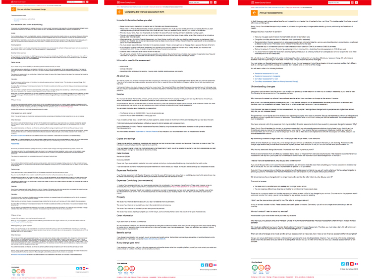 A selection of 3 screengrabs showing some of the existing charging for care pages