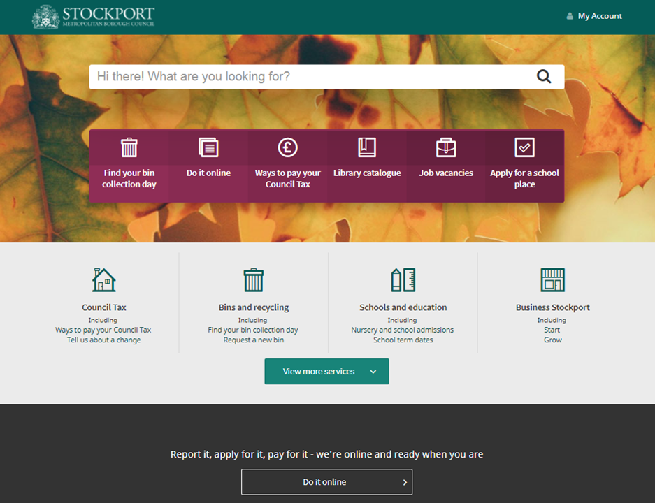 A screengrab of the Stockport Council website