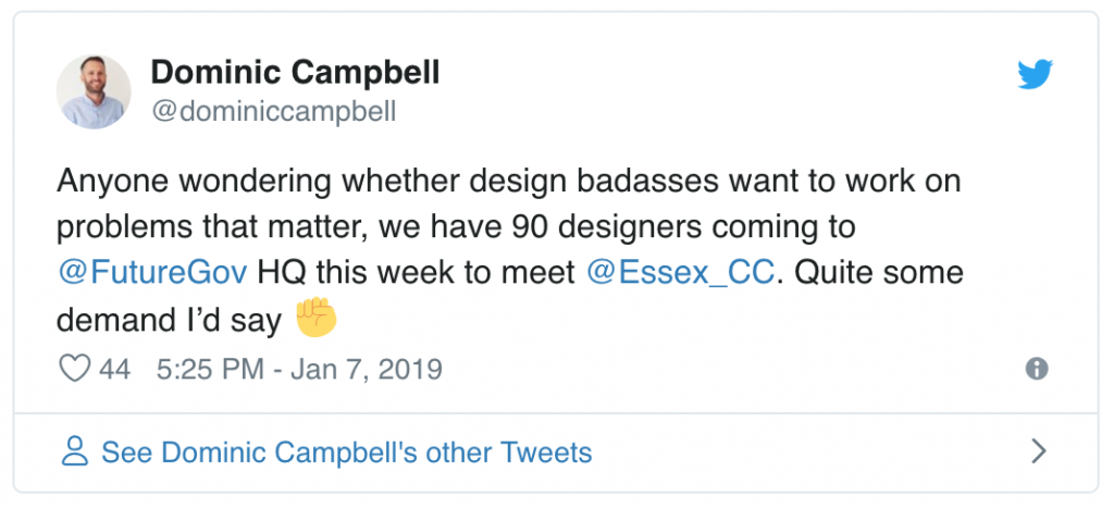 FutureGov's Dominic Campbell tweets about the 90-odd designers who signed up for the event
