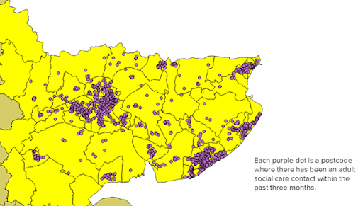 a map of essex showing where social care contacts have come from